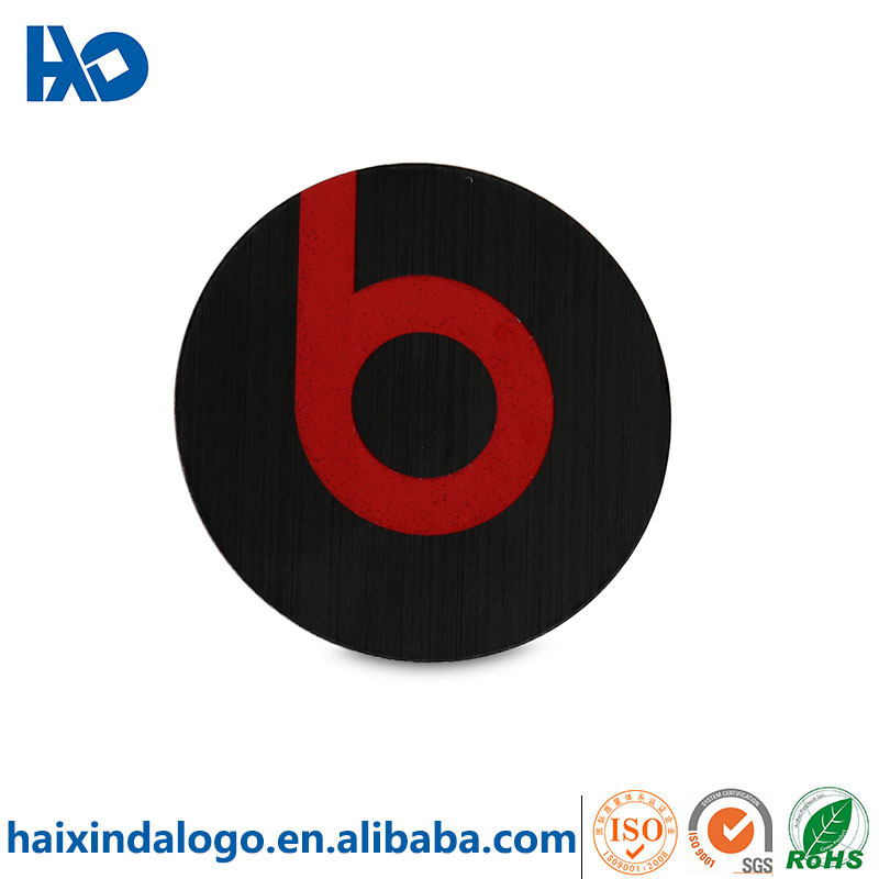 Professional manufacture custom decorative brushing and silk screen custom metal headphone logo mark